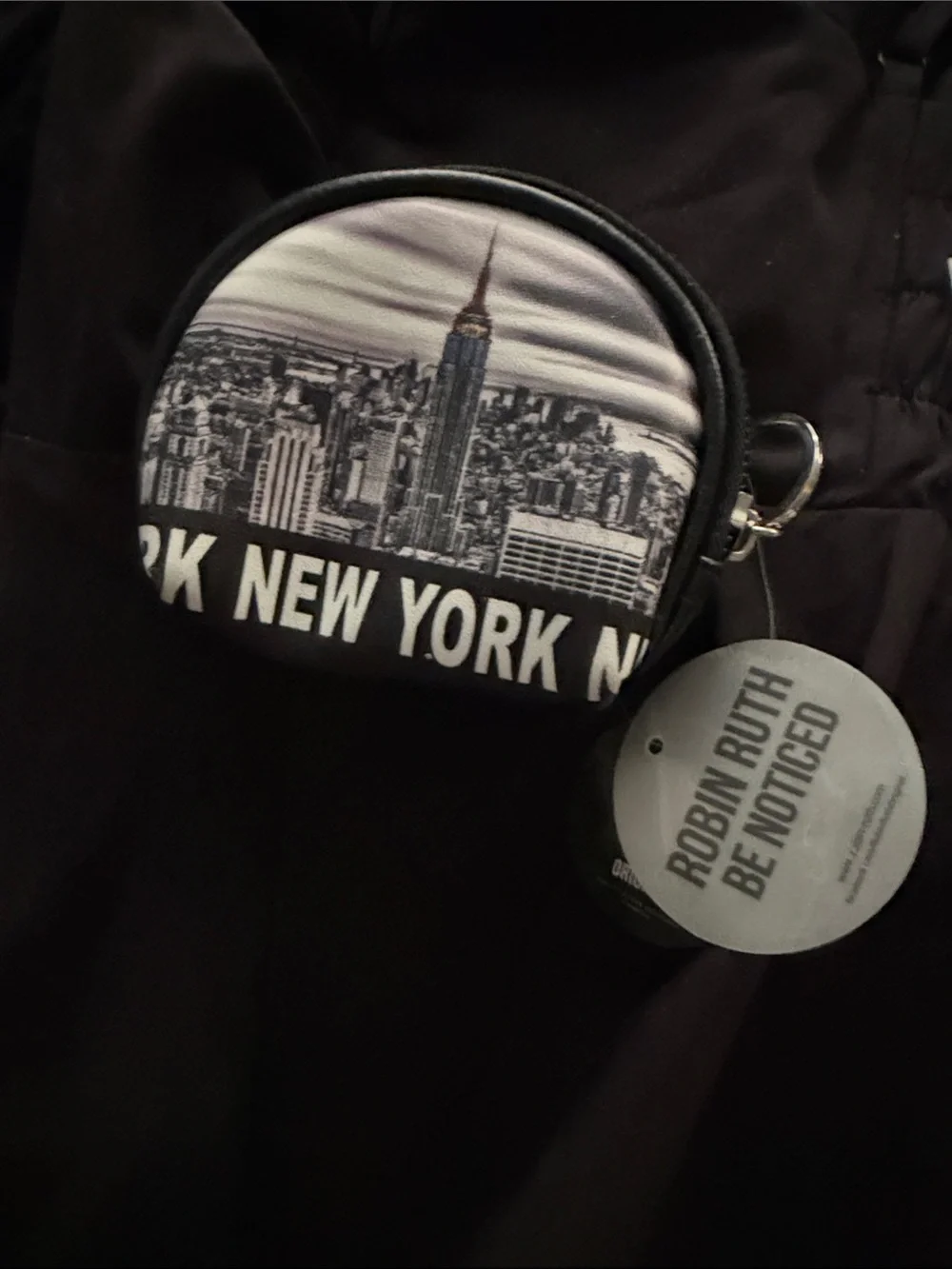 Robin Ruth Black & White Round New York Skyline Coin Pouch